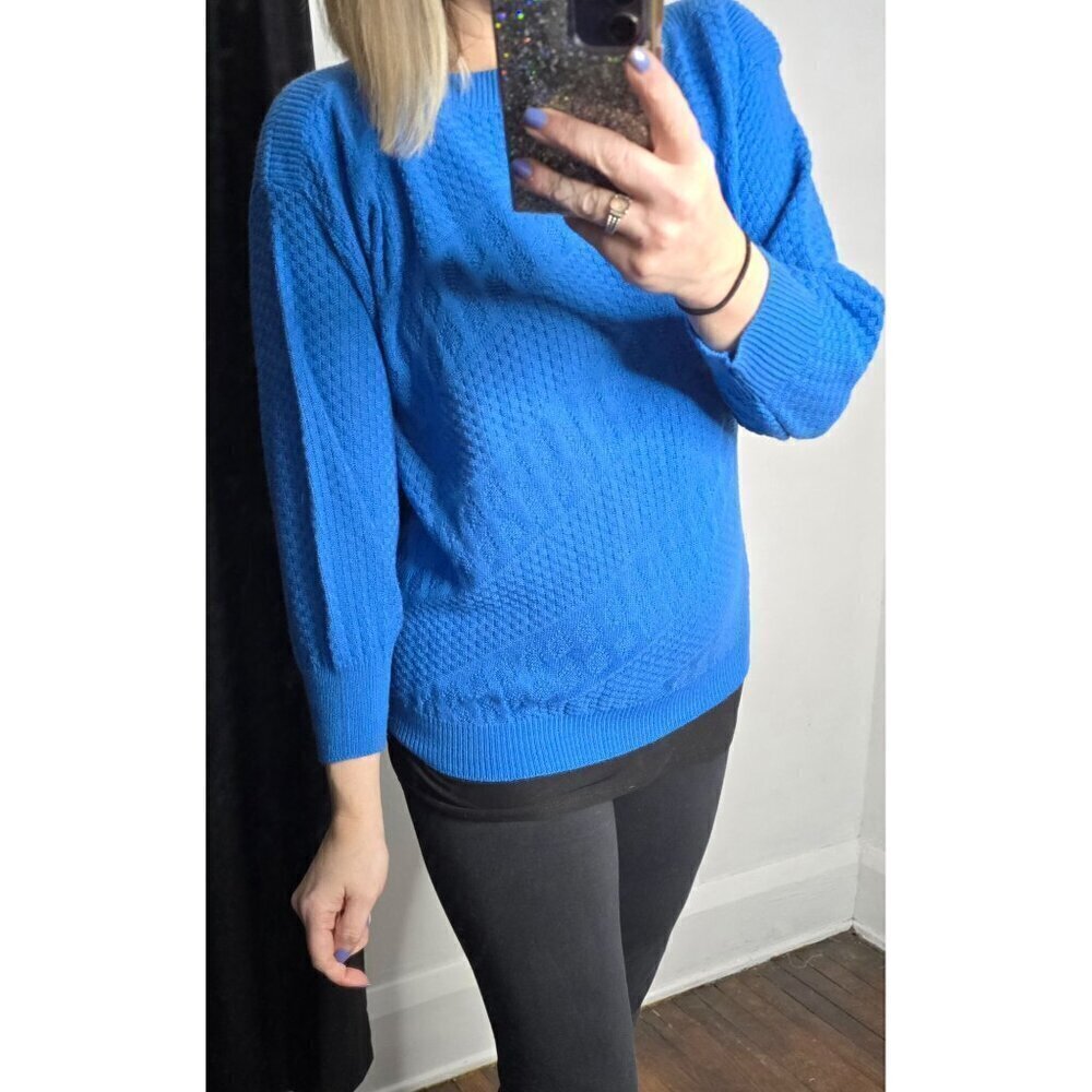 Vintage 80s 90s Blue Knit Dolman Sleeve Sweater
